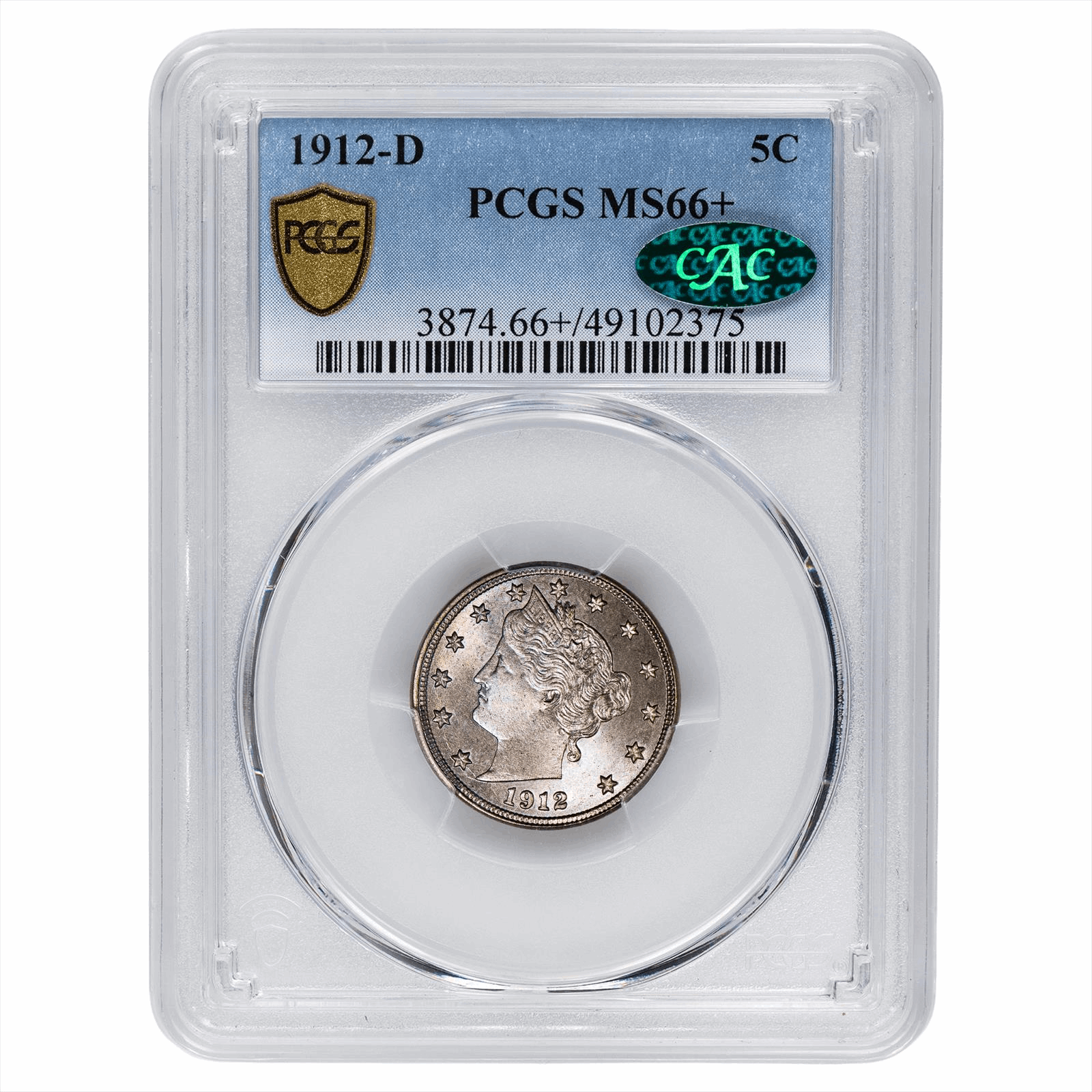 1912-D Liberty V Nickel 5C PCGS MS 66+ CAC