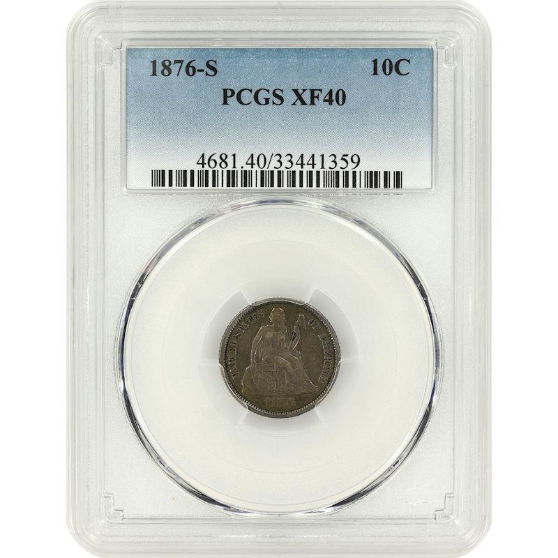 1876-S Seated Liberty Dime 10C PCGS XF40 Extra Fine