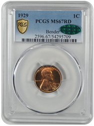 1929 Lincoln Wheat PCGS CAC RD 67