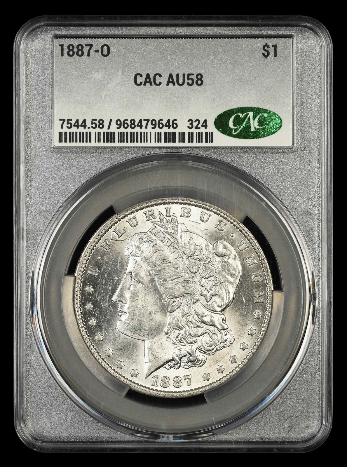 1887 O $1 CAC  AU58
