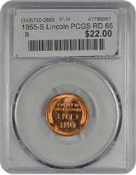 1955-S Lincoln PCGS RD 65