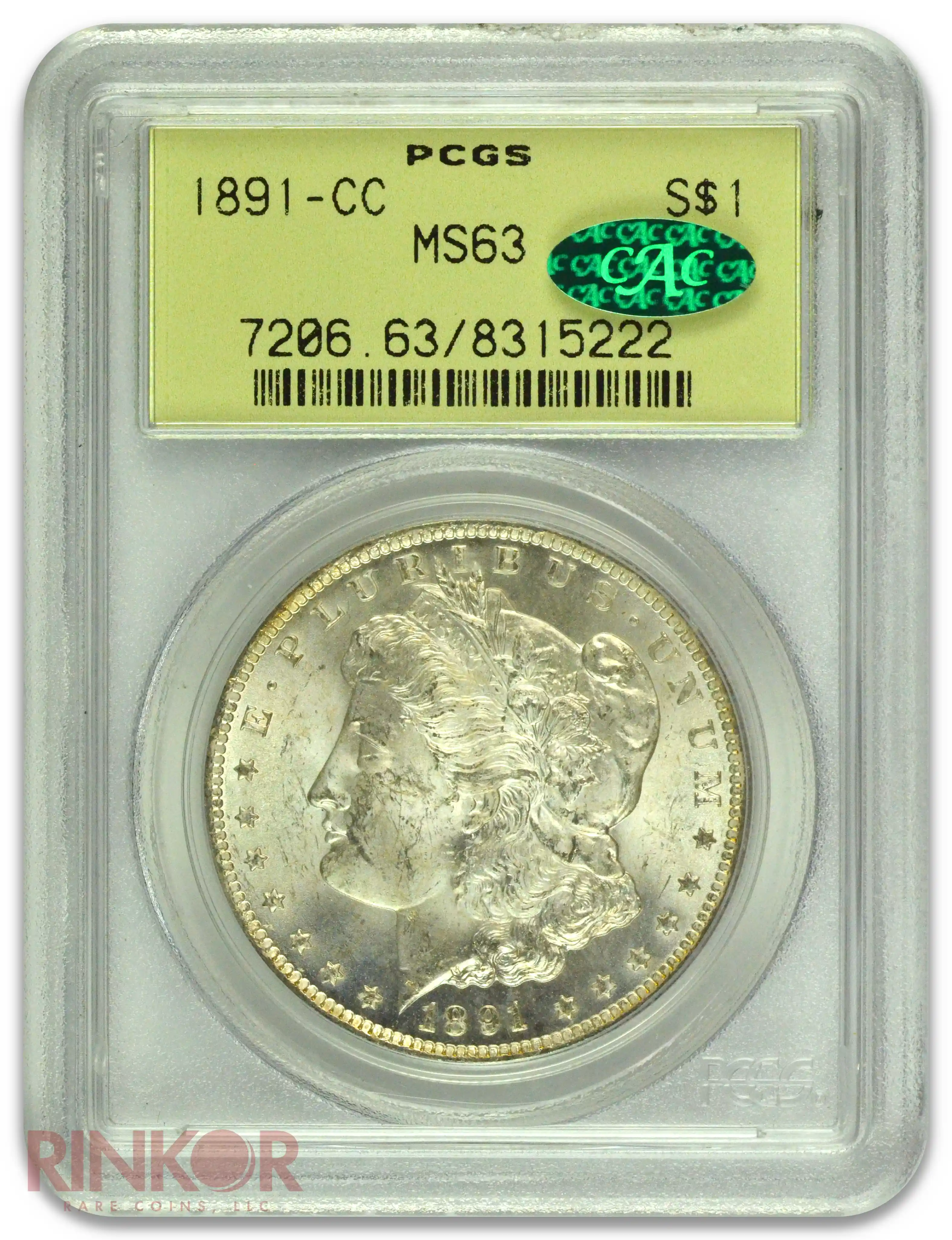 1891-CC $1 Morgan Dollar PCGS MS 63 CAC