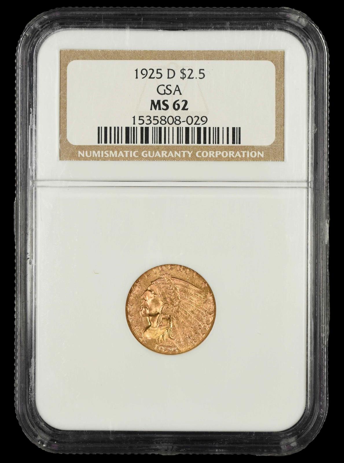 1925 D $2.5 Gold GSA NGC MS 62