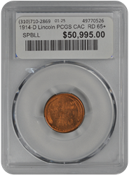 1914-D Lincoln PCGS CAC  RD 65+