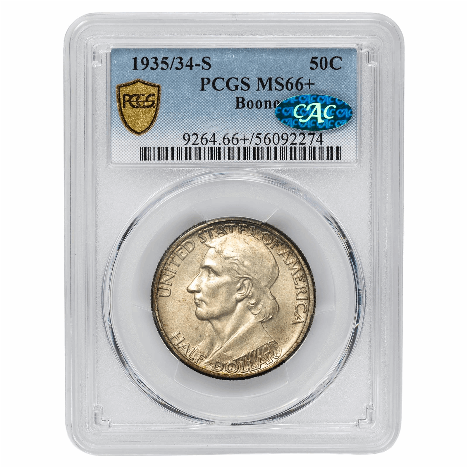 1935/34-S Boone Commemorative Half Dollar 50C PCGS MS 66+ CAC