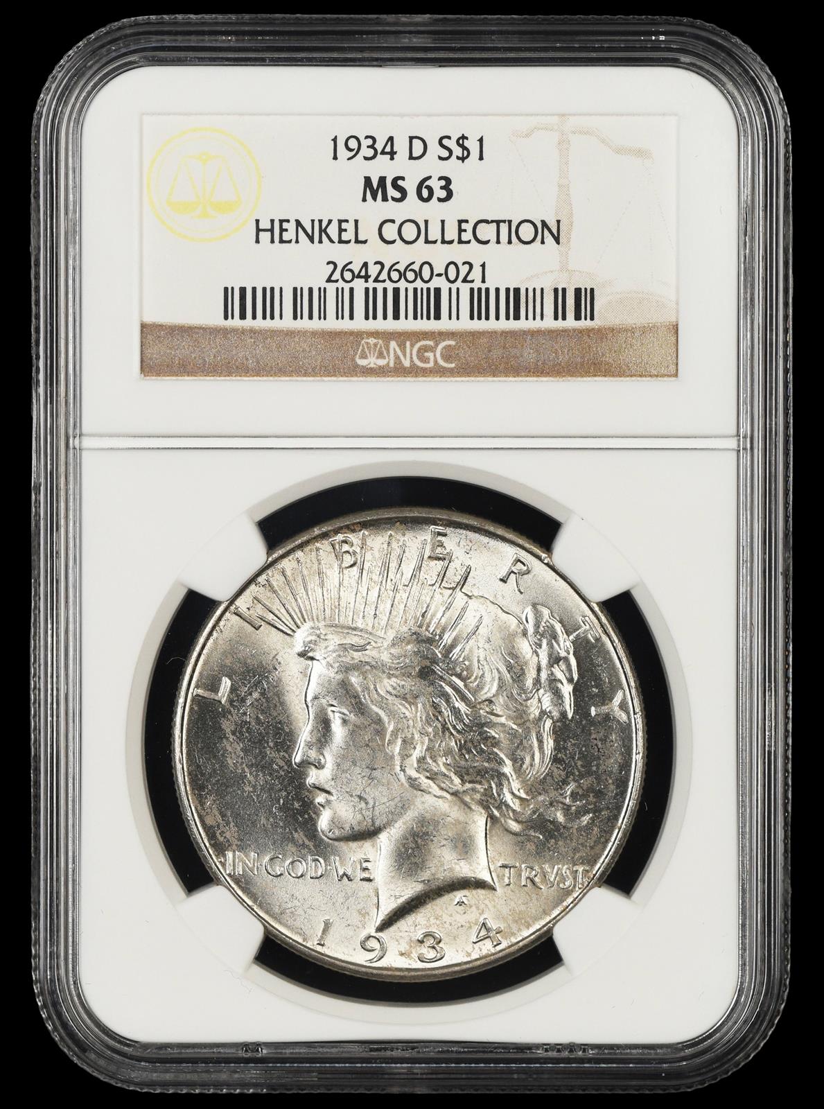 1934 D $1 NGC Henkel Collection MS63