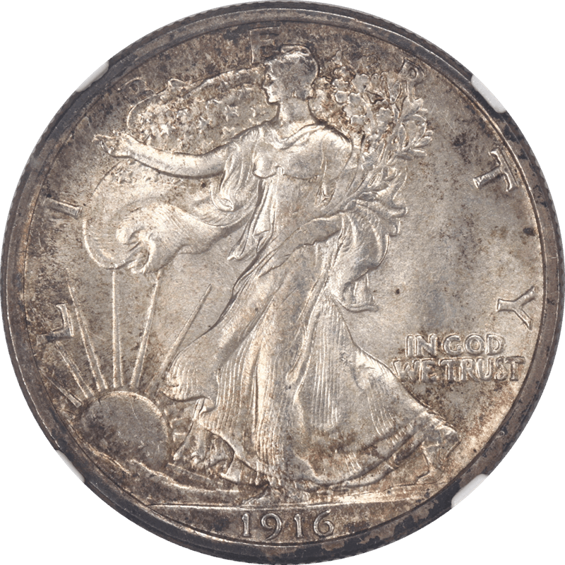 1916 Walking Liberty Half Dollar 50c NGC MS 64 - Lustrous and Light Golden Toning