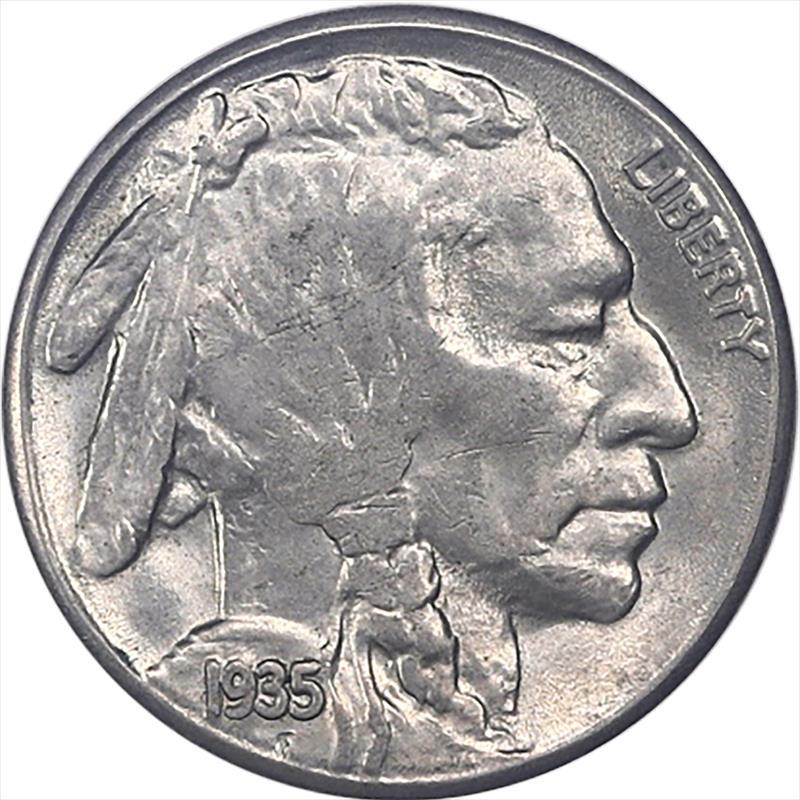 1935-S Buffalo Nickel, 5c  About Uncirculated - Nice White Coin