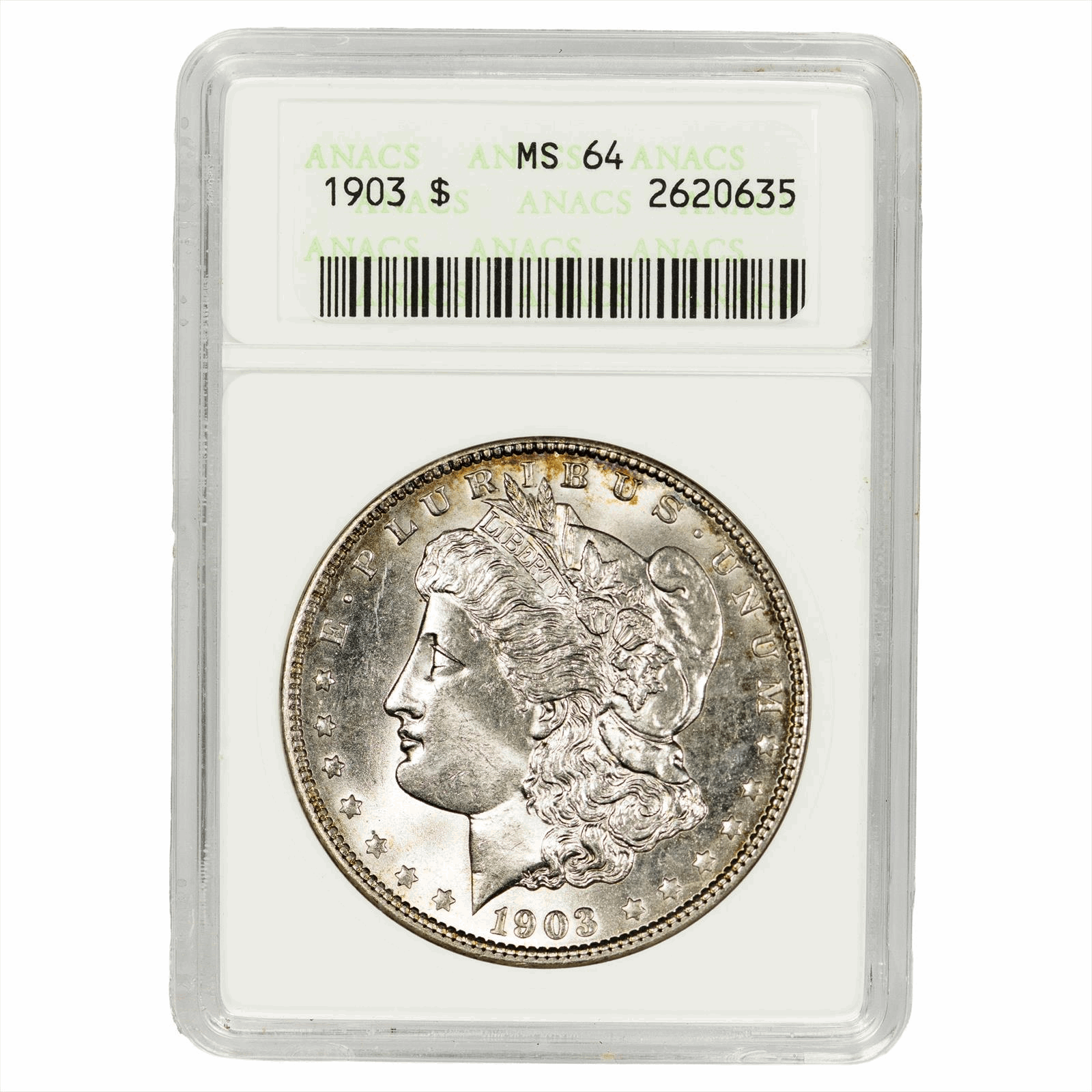 1903 Morgan Silver Dollar $1 SoapBox Holder ANACS  MS 64