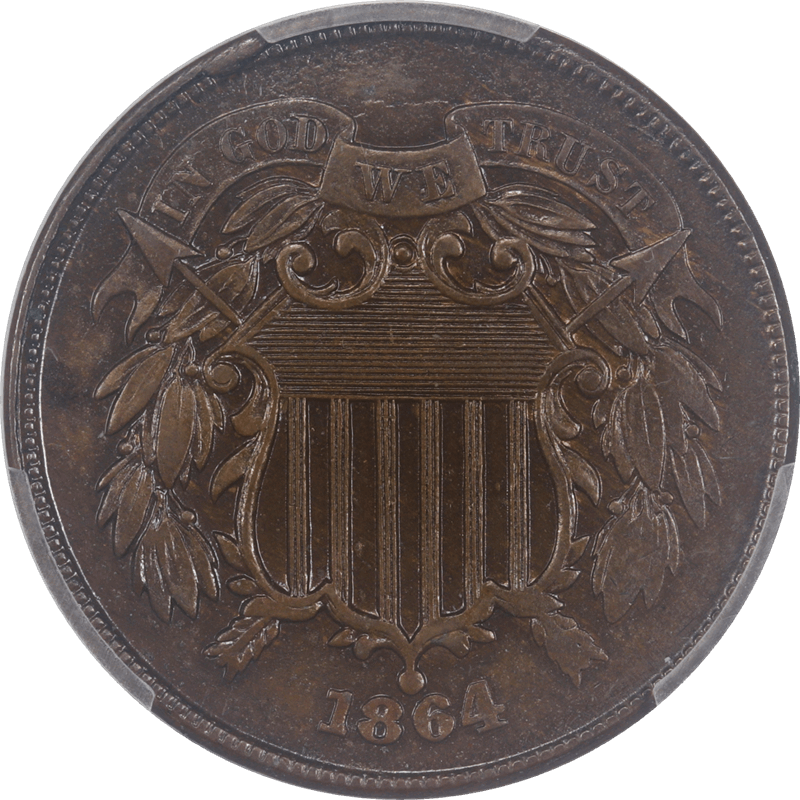 1864 Two Cent Piece 2c PCGS AU50 MINT ERROR- 105 CW Rotated Die  