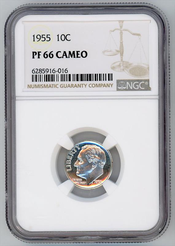 1955 Roosevelt Dime 10c NGC PF 66 CAMEO