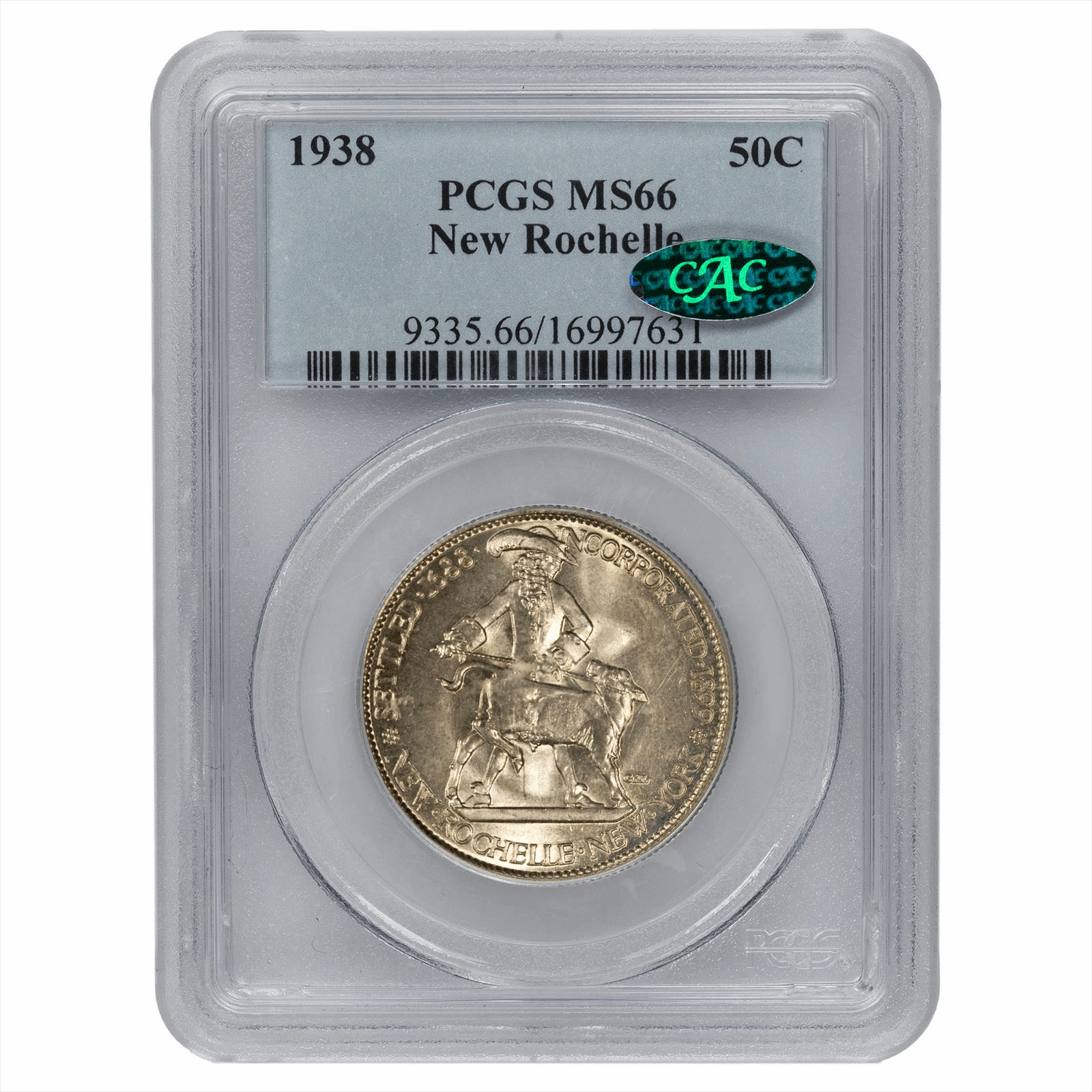 1938 50C New Rochelle Half Dollar 50C PCGS MS 66 CAC