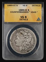 1889 CC $1 Countermarked 1949 ANACS  VG 8 Details