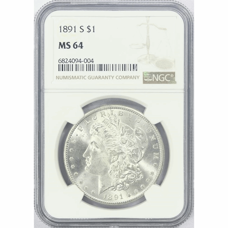 1891-S $1 Morgan Silver Dollar - NGC MS64 - White Coin
