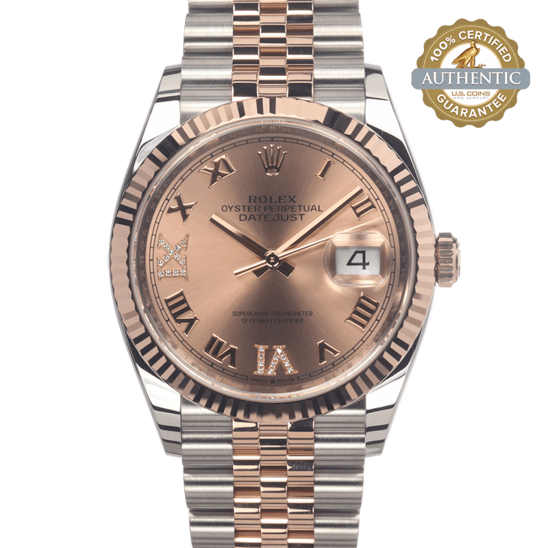 Rolex 36mm Datejust 126231 TT SS and 18K RG Roman VI IX Diamond Watch and Card (2021)