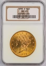 1898-S Liberty Head $20 NGC MS63