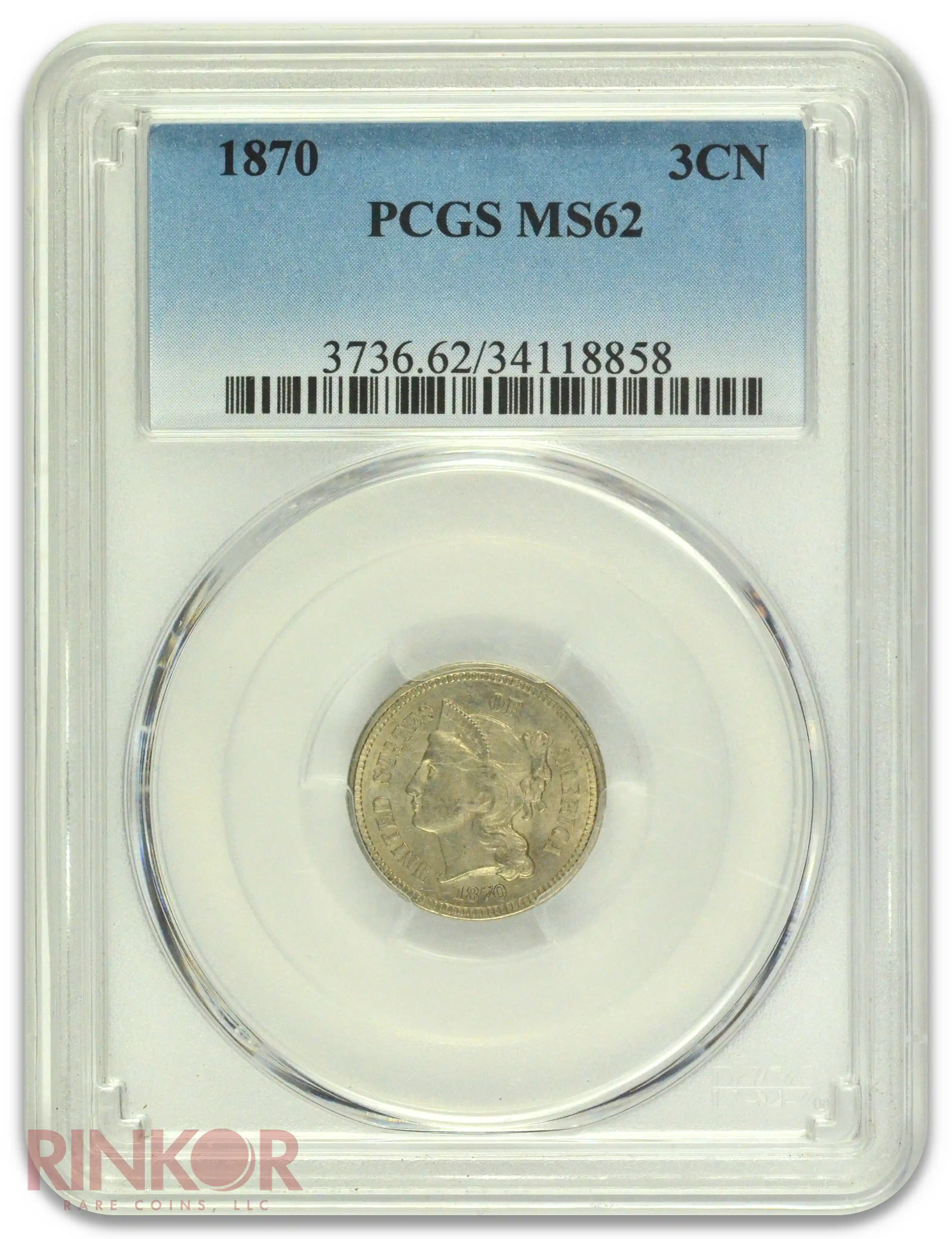 1870 3 Cent Nickel PCGS MS 62