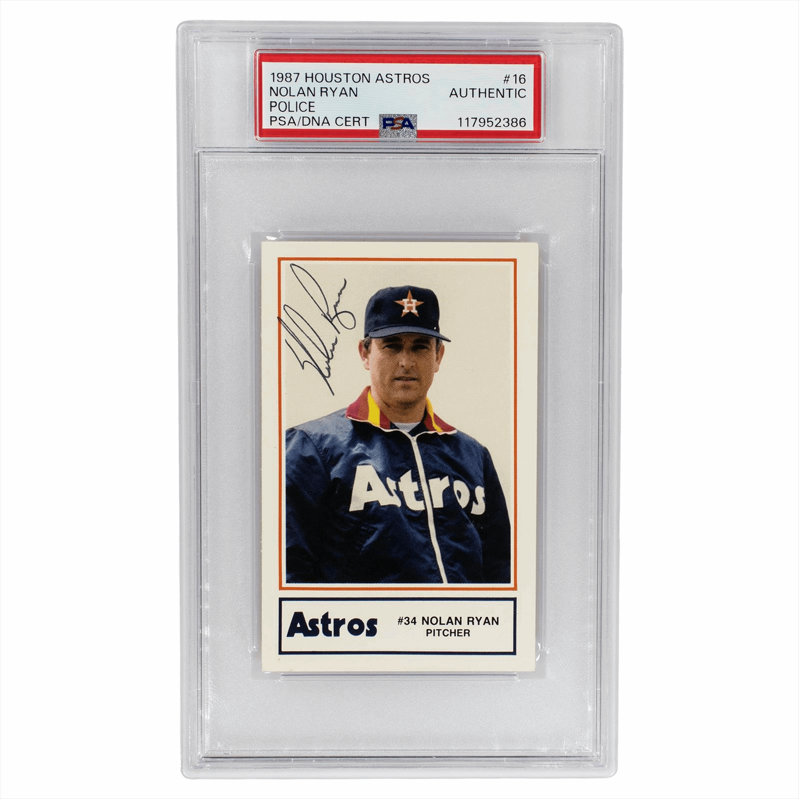 1987 Houston Astros Nolan Ryan Police #16 PSA AUTHENTIC Cert #117952386
