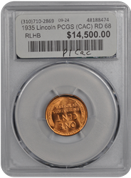 1935 Lincoln PCGS (CAC) RD 68