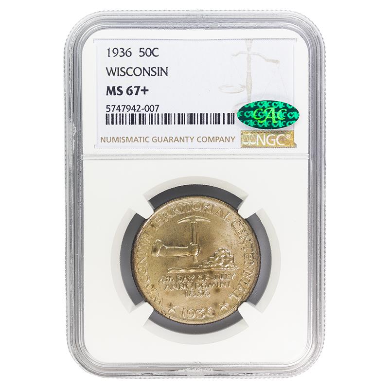 1936 Wisconsin Commemorative Half Dollar, 50C NGC  MS 67 CAC Certified