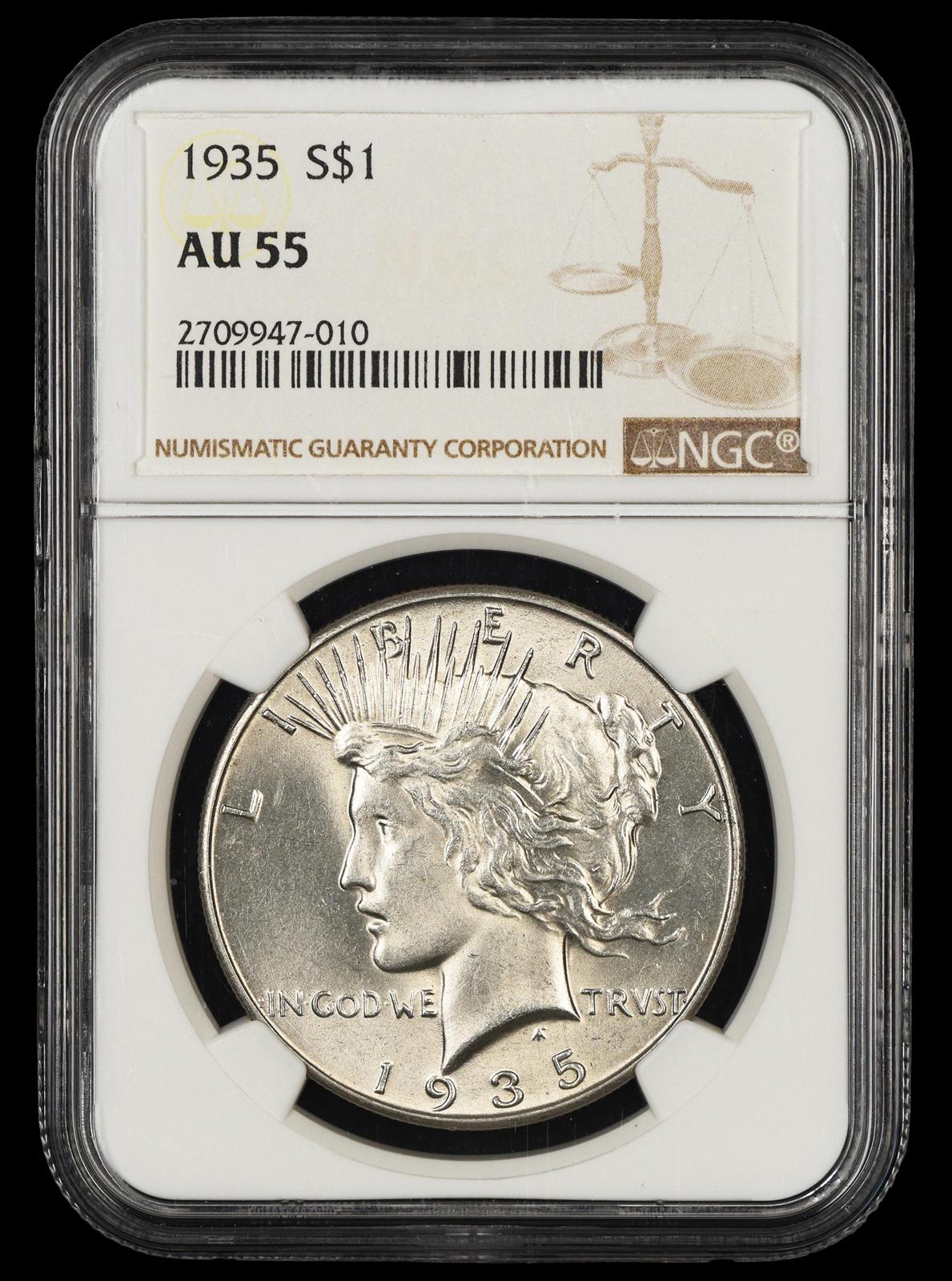 1935 $1 NGC AU55