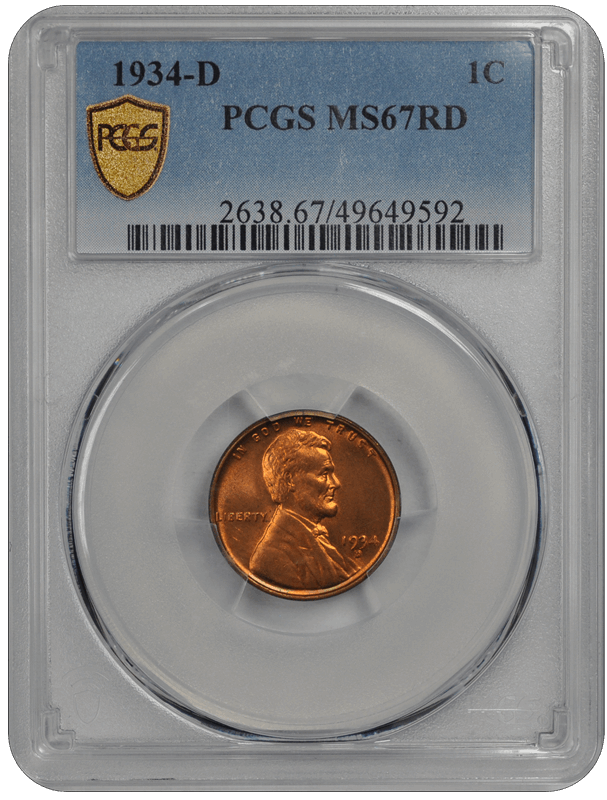 1934-D Lincoln Cent  PCGS RD #3470-1 MS67