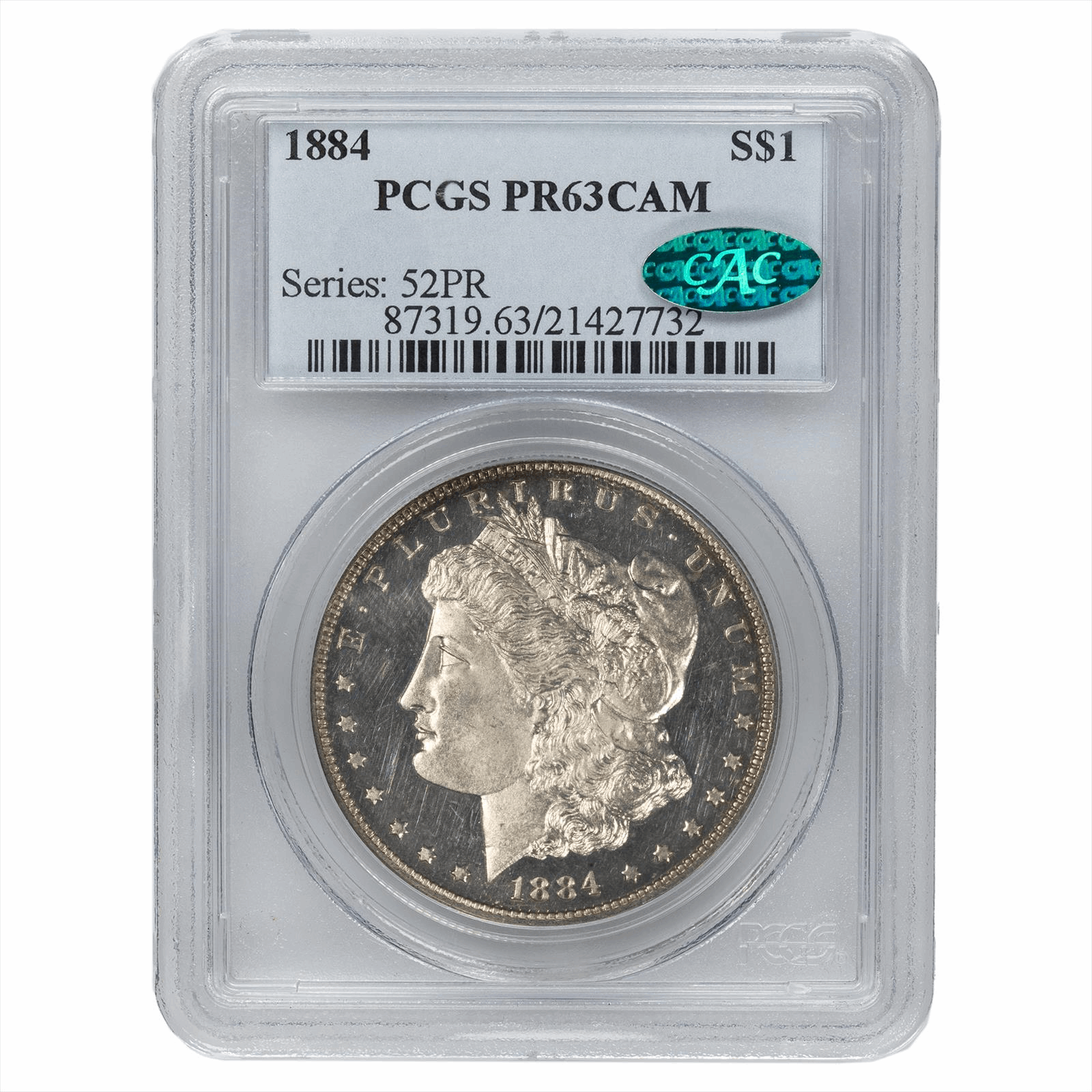 1884 Morgan Silver Dollar S$1 CAM PCGS PR 63 CAC