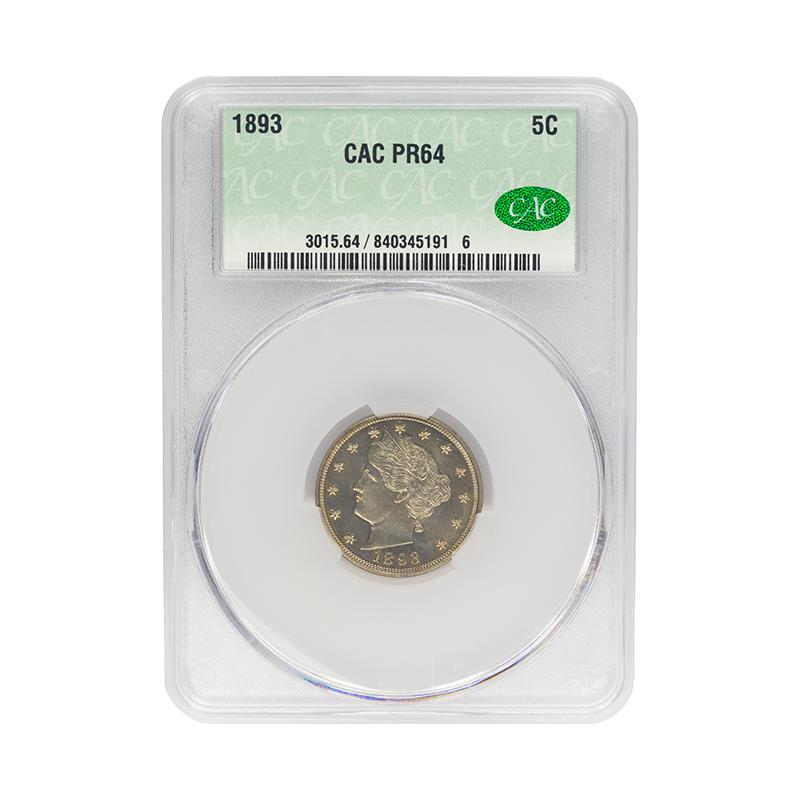 1893-P Liberty V Nickel 5C CACG Proof PR 64, CAC Certified