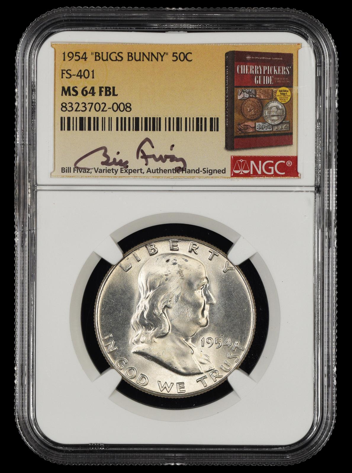 1954 Bugs Bunny 50c FS-401 Bill Fivaz Signature Label NGC  MS64FBL
