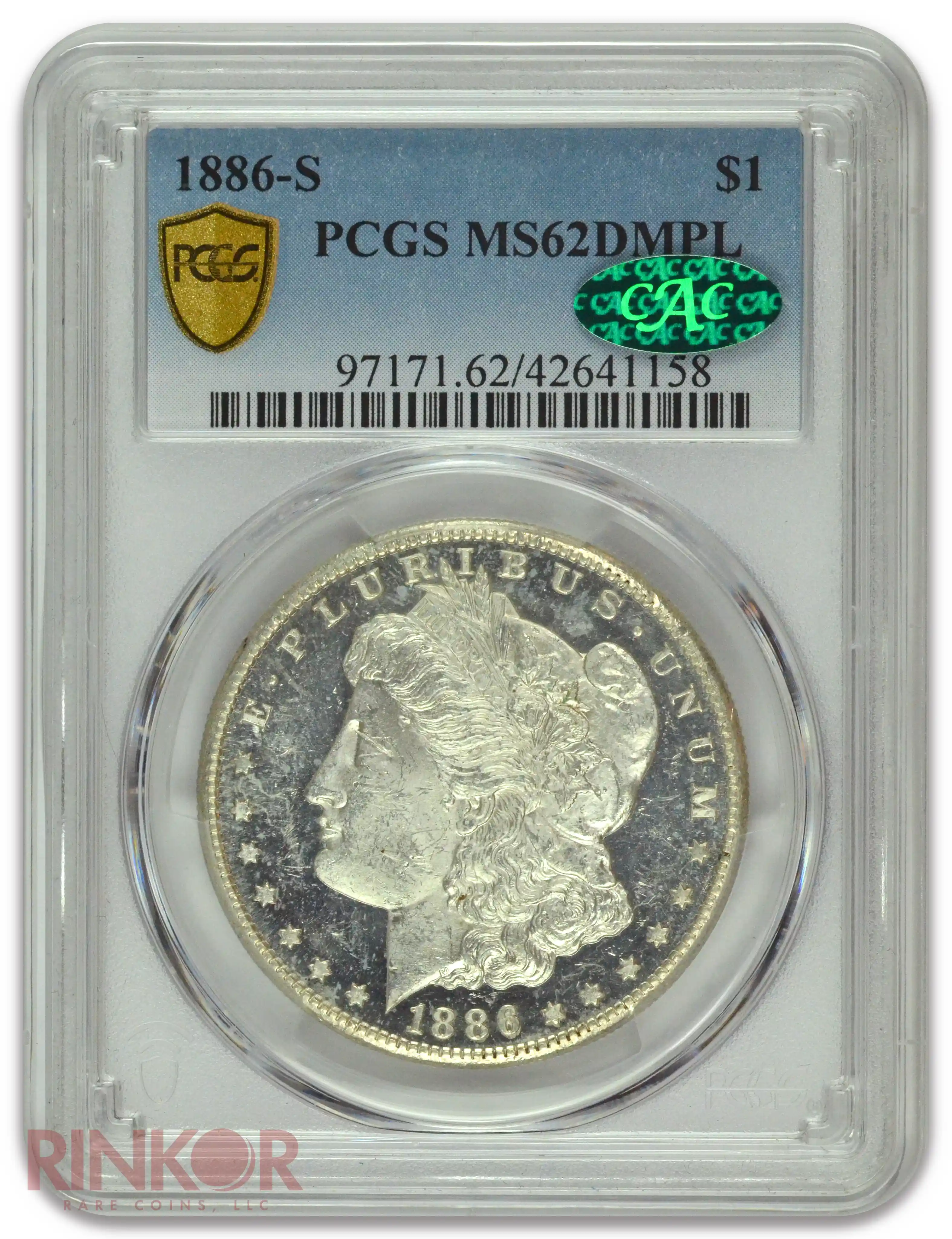 1886-S $1 Morgan Dollar PCGS MS 62 DMPL CAC