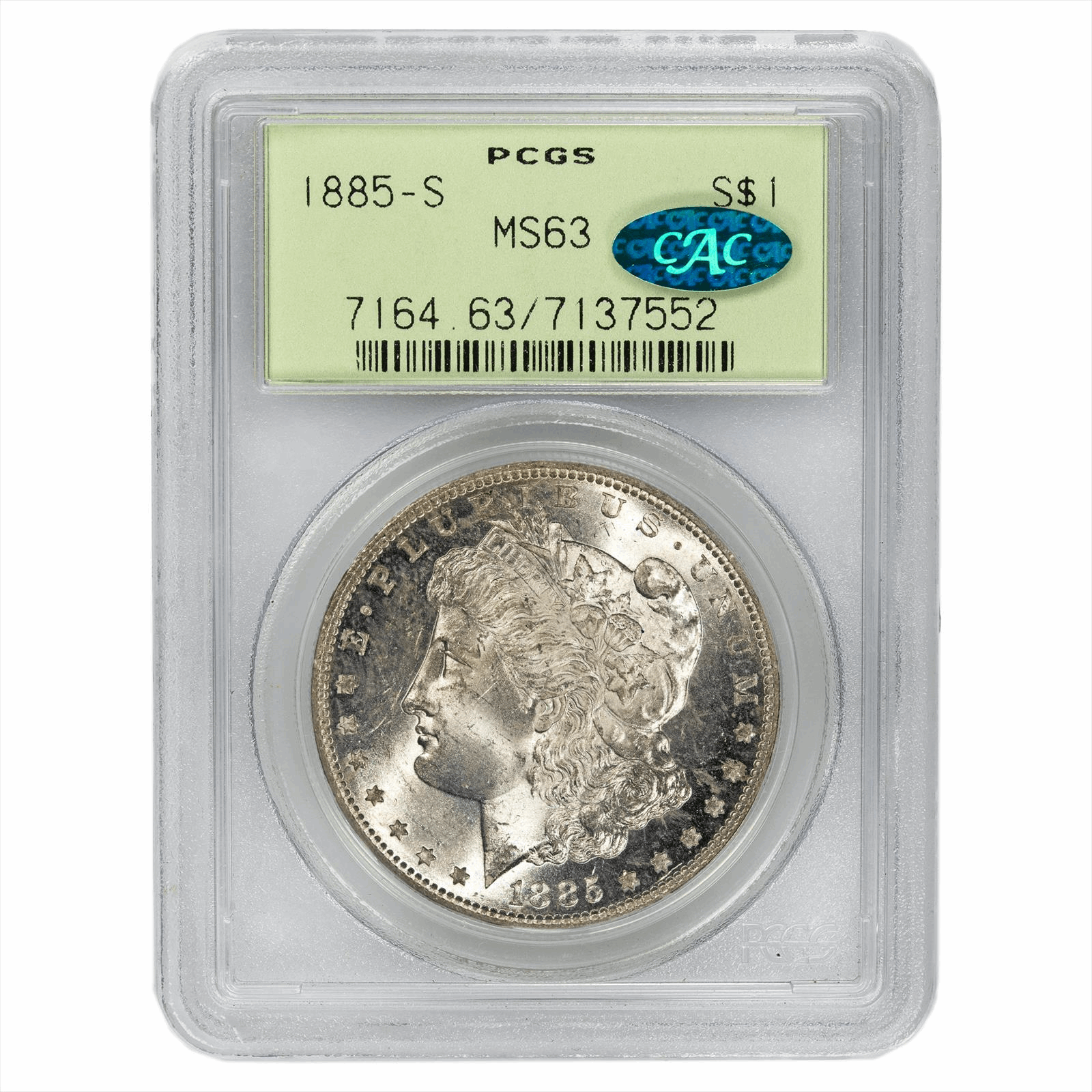 1885-S $1 Morgan Silver Dollar PCGS CAC MS 63 