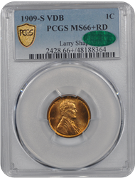 1909-S VDB Lincoln PCGS CAC RD 66+ 