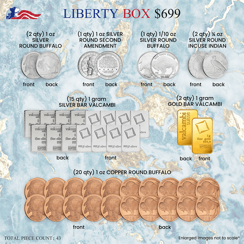 Liberty Box - Freedom-Themed Silver Plus Gold Bars 