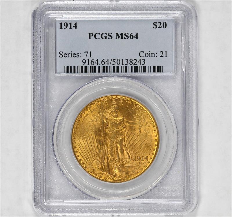 1914 $20 St. Gaudens Gold Double Eagle PCGS MS64  - Better Date!