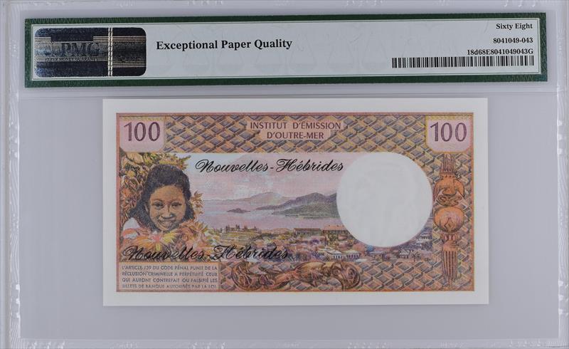 New Hebrides Pick# 18d ND (1977) 100 Francs PMG 68 EPQ 
