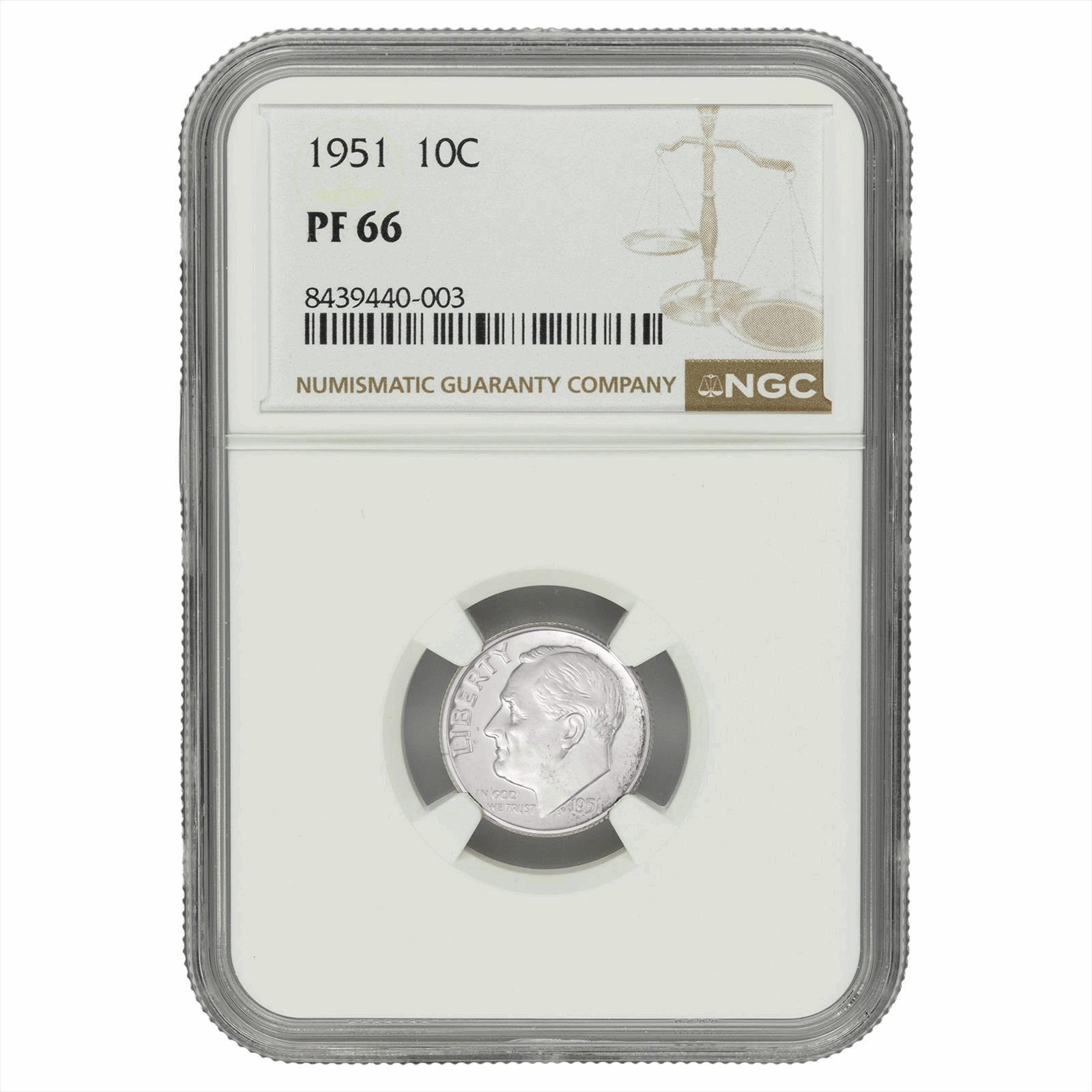 1951 Roosevelt Dime 10C NGC PF 66