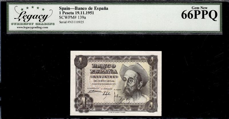 Spain Banco de Espana 1 Peseta 19.11.1951 Gem New 66PPQ 
