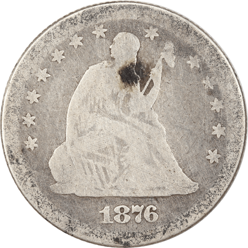 1876-S Motto, Seated Liberty Quarter 25c Circulated, Good - Original