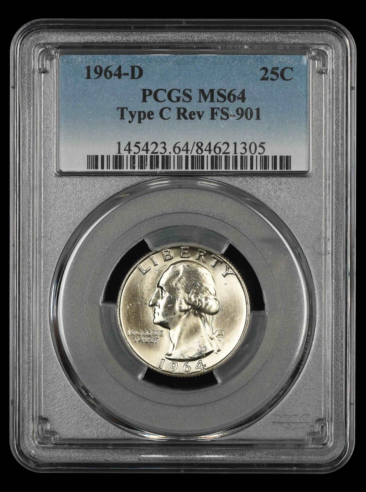 1964 D Washington Quarter PCGS MS64 Type C Reverse FS-901 MS64