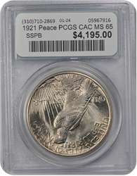 1921 Peace PCGS CAC MS 65