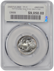 1937 5C Buffalo Nickel PCGS  #3607-3 MS68