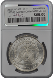 1885 O  Morgan Dollar NGC MS 63