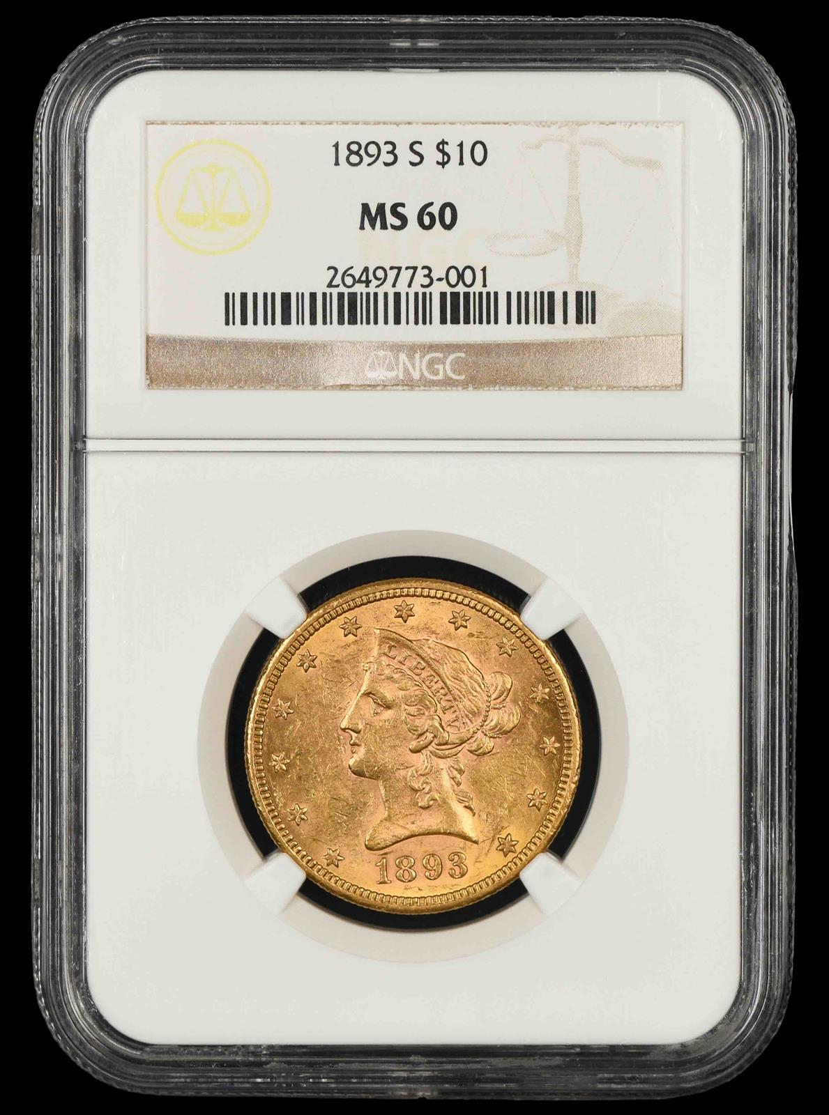 1893 S $10 Gold NGC MS 60