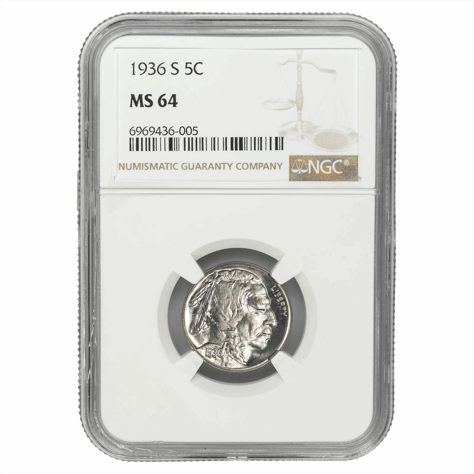 1936-S Buffalo Nickel 5C NGC MS 64