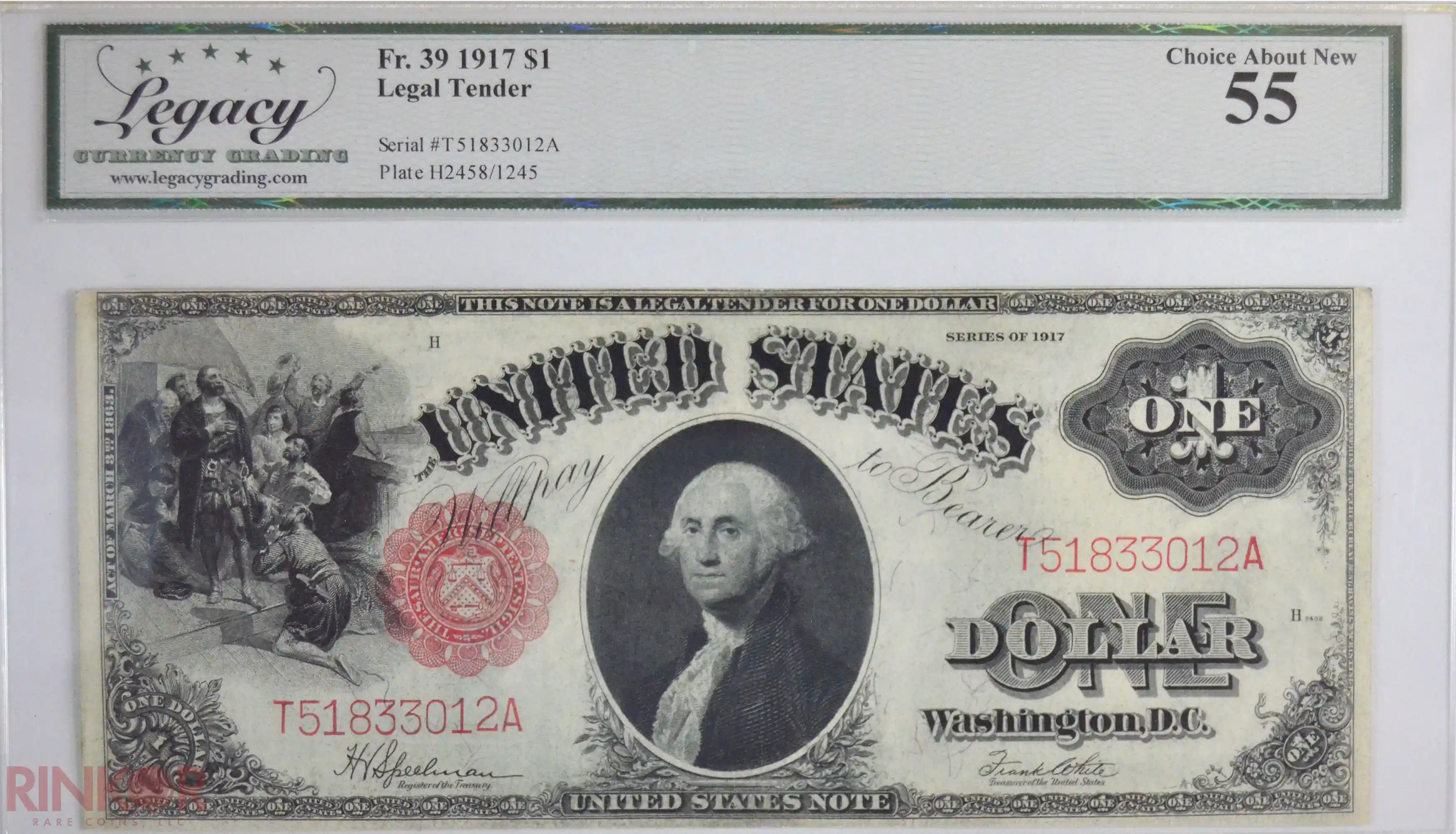 1917 $1 Fr. 39 Legal Tender LCG AU-55