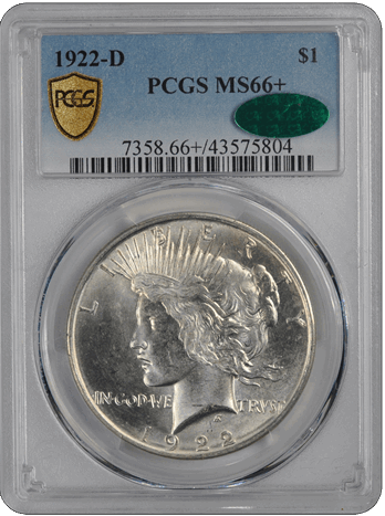 1922-D $1 Peace Dollar PCGS  (CAC) #3651-8 MS66+