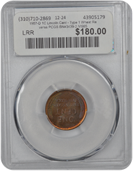 1957-D 1C Lincoln Cent - Type 1 Wheat Reverse PCGS BN#3439-2 MS65