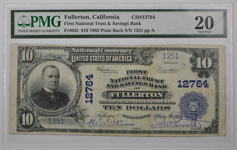 1902 Plain Back $10 Fr. 635 Charter #12764 PMG VF-20