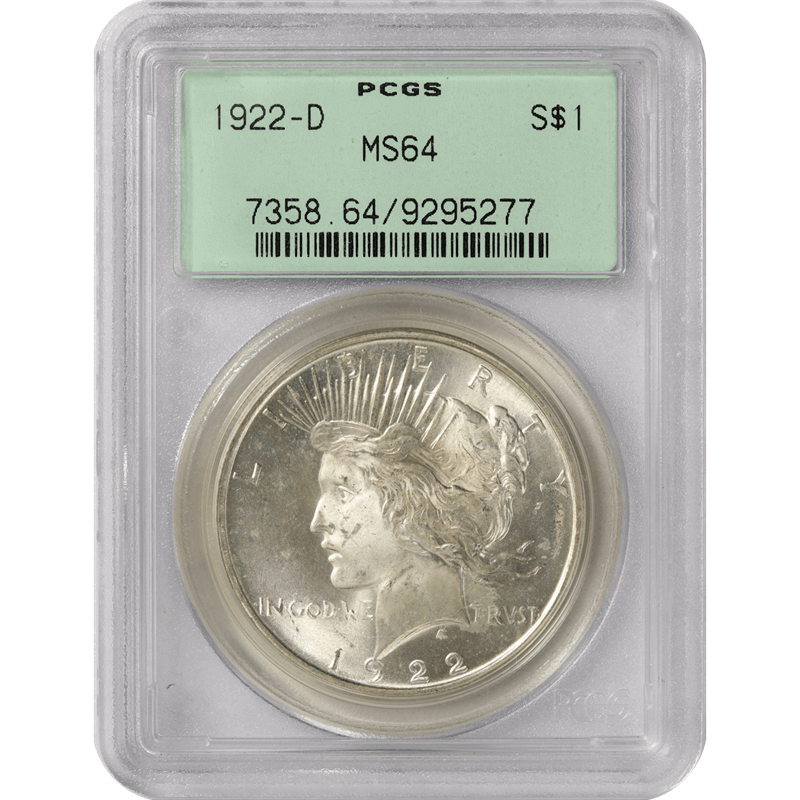 1922-D Peace Silver Dollar $1, PCGS MS 64 - Old Green Holder