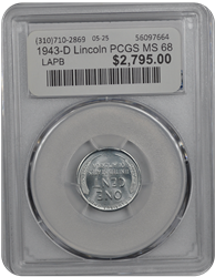 1943-D Lincoln PCGS MS 68